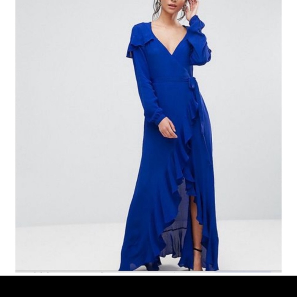 Elegant Blue Ruffle Maxi Dress